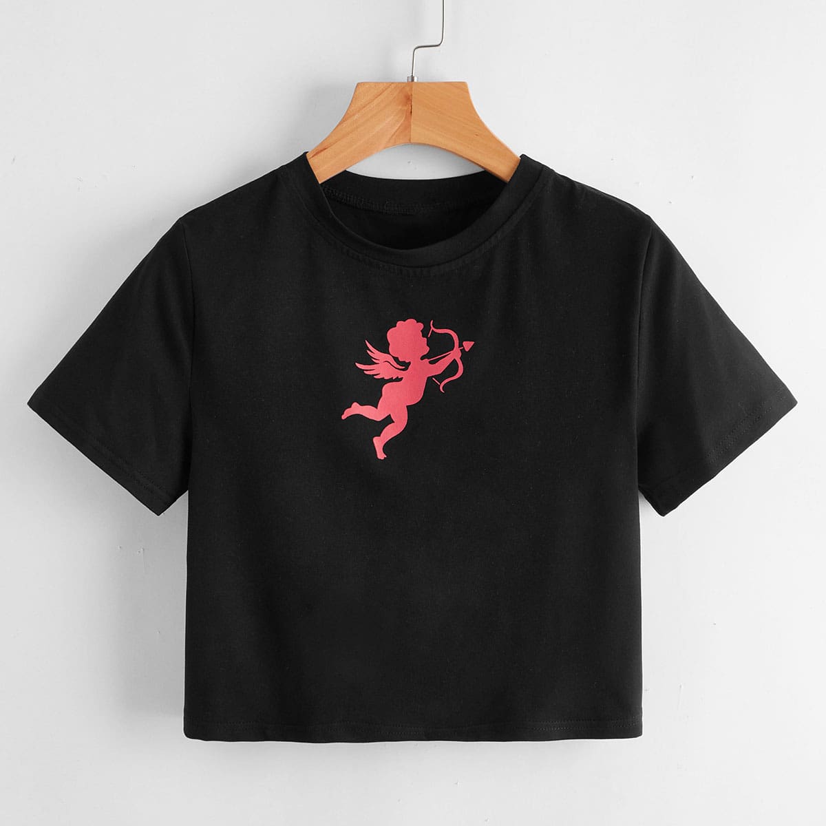 

Angel Print Crop Tee, Black