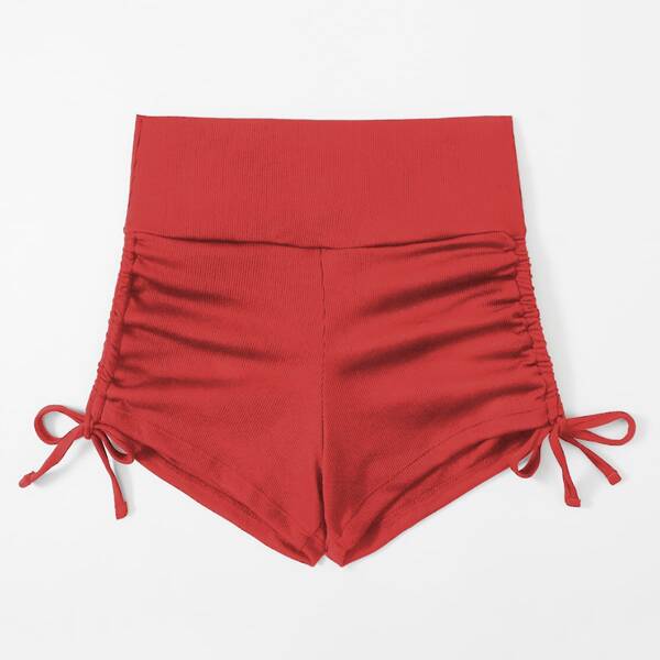 

Drawstring Side Bikini Shorts, Red