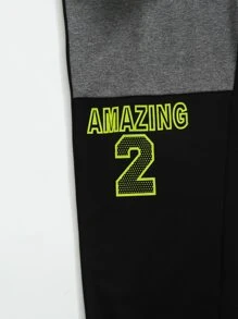 SHEIN Boys Letter Graphic Colourblock Tee & Drawstring Joggers Set - Multicolor - View 3