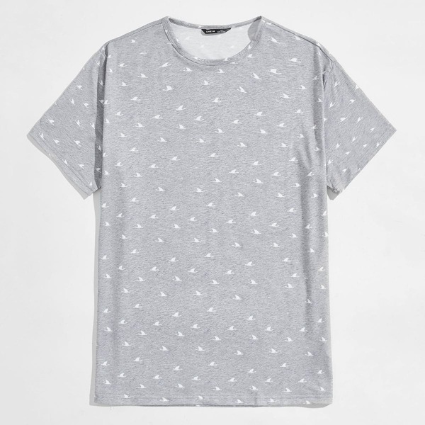 

Men Allover Print Marled Knit Tee, Light grey