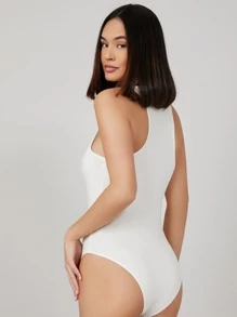 SHEIN BASICS Scoop Neck Racerback Form Fitted Bodysuit - White - View 2