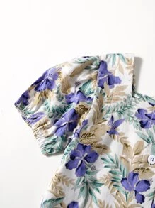 小女童花卉和植物圖案紐扣襯衫 - 彩色 - 查看 3