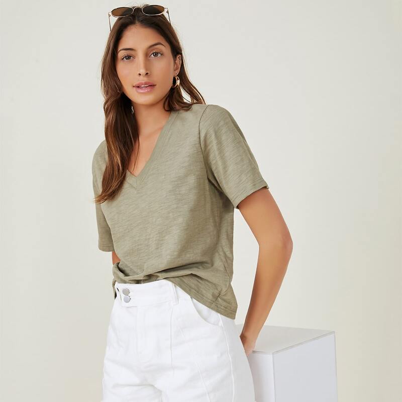 

Solid V Neck Tee, Mint green