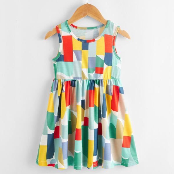 

Toddler Girls Geo Print Babydoll Dress, Multicolor