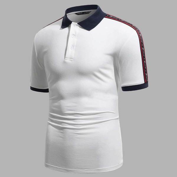 

Men Contrast Tape Side Ringer Polo Shirt, White