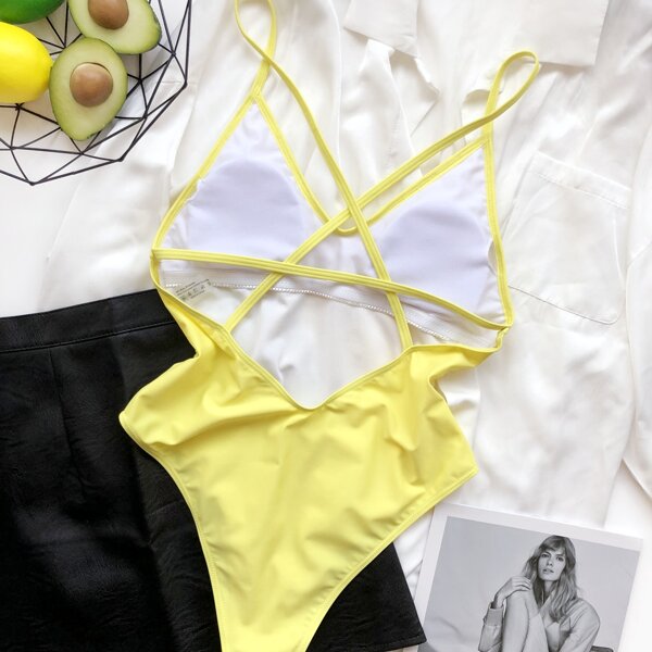 

Solid One Piece Swimsuit, Yellow