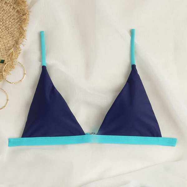 

Contrast Hem Micro Triangle Bikini Top, Blue