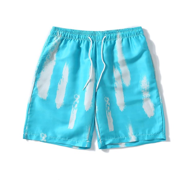 

Men Brush Print Drawstring Waist Shorts, Blue