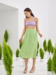 SHEIN VCAY Knot Shoulder Zipper Back Ruched Crop Cami Top - Lilac Purple - View 2