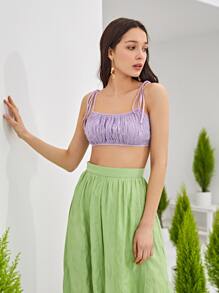 SHEIN VCAY Knot Shoulder Zipper Back Ruched Crop Cami Top - Lilac Purple - View 3