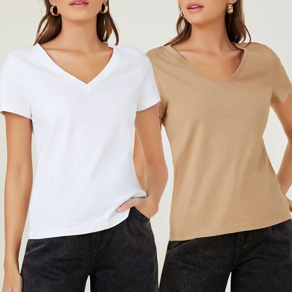 

2 Pack Solid V Neck Tee, Multicolor