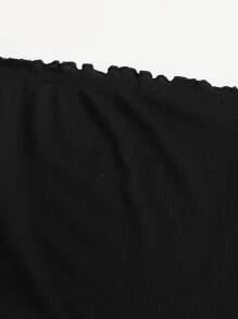 SHEIN Privé 露肩生菜邊短版上衣和圍裹結飾格紋褲裙套裝 - 黑與白 - 查看 3