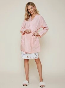 SHEIN Wrap Belted Kimono, For Summer Beach Vacation - Baby Pink - View 1