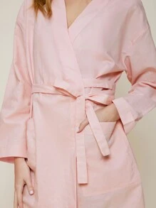 SHEIN Wrap Belted Kimono, For Summer Beach Vacation - Baby Pink - View 5