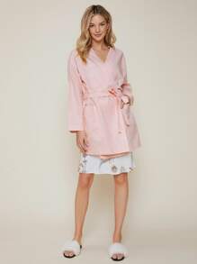 SHEIN Wrap Belted Kimono, For Summer Beach Vacation - Baby Pink - View 8