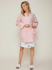 SHEIN Wrap Belted Kimono, For Summer Beach Vacation - Baby Pink - View 9