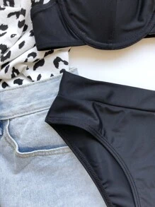 Underwire High Waisted Bikini Set, For Summer Beach Vacation - Black - View 4