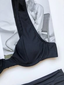 Underwire High Waisted Bikini Set, For Summer Beach Vacation - Black - View 5