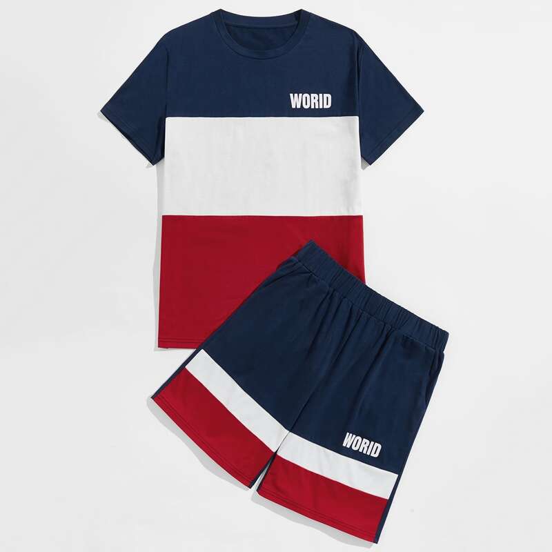 

Guys Color-block Letter Graphic Tee & Track Shorts, Multicolor