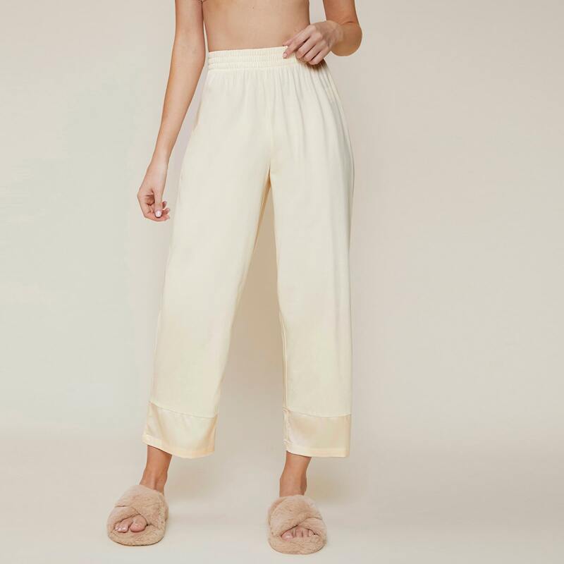 

COTTON CROPPED STRAIGHT SLEEP PANTS, Beige