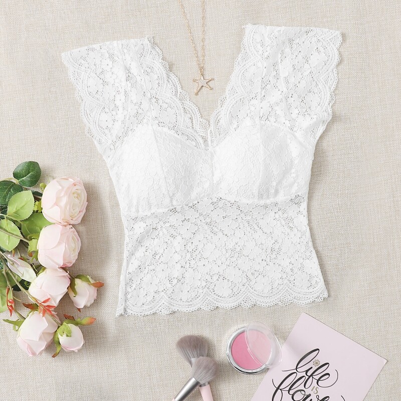 

Lace Longline Bralette, White