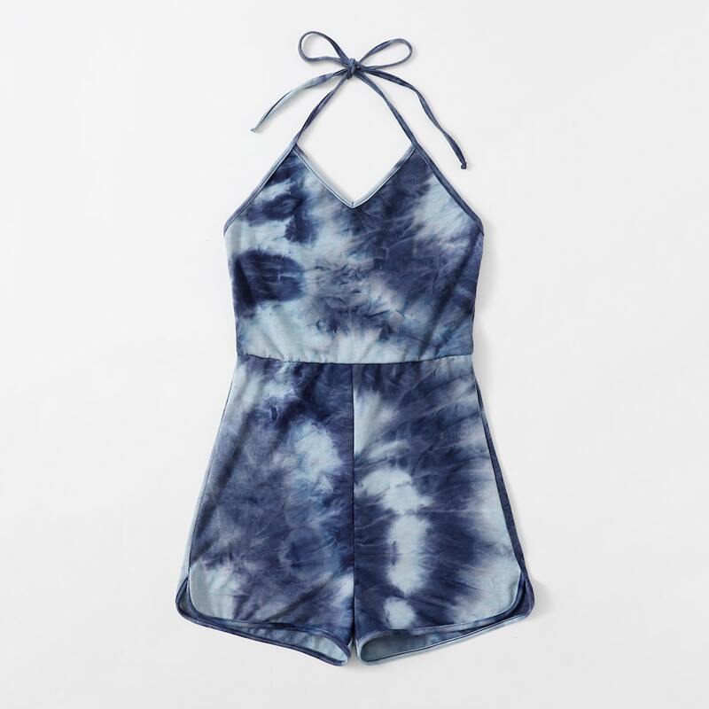 

Tie Dye Halter Romper, Blue