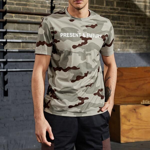 

Men Letter Graphic Camo Tee, Multicolor