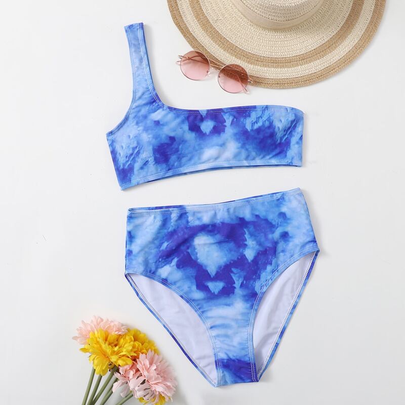 

Tie Dye One Shoulder Bikini Swimsuit, Multicolor