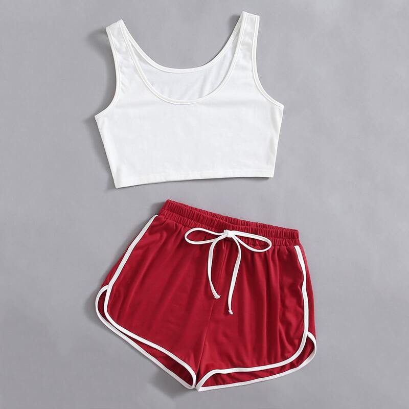 

Crop Tank Top & Dolphin Shorts, Red and white