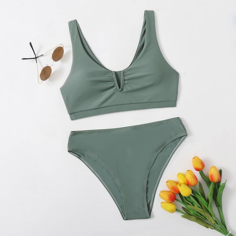 

Solid V Wired Bikini Swimsuit, Dark grey