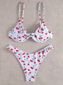 Summer Cherry Print Underwire Bikini Set - Multicolor - View 2