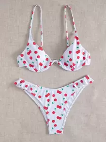 Summer Cherry Print Underwire Bikini Set - Multicolor - View 4