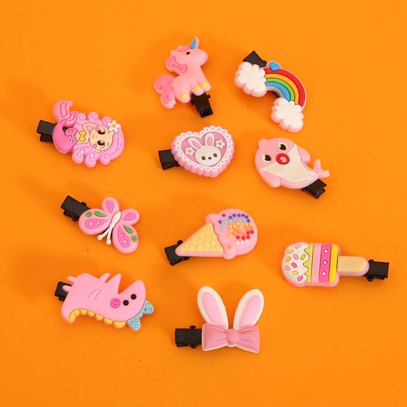 

10pcs Cartoon Hair Clip, Baby pink
