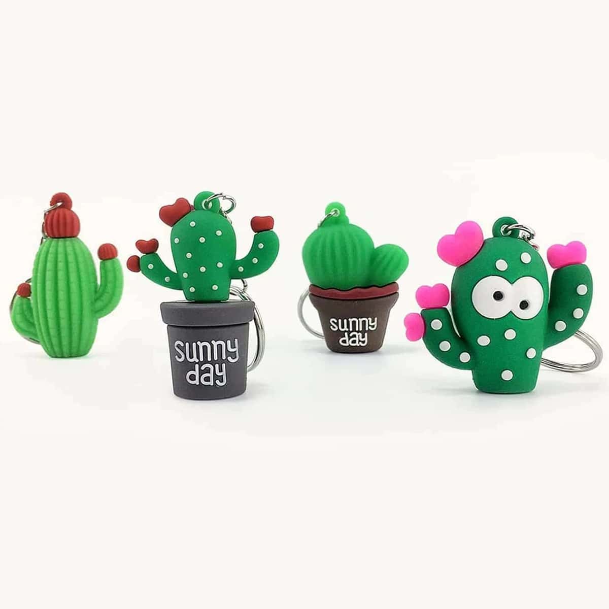 

4pcs Cartoon Cactus Keychain, Green
