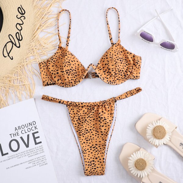 

Dalmatian Underwire Thong Bikini Swimsuit, Brown