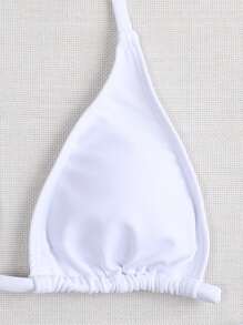 SHEIN Swim Summer Beach Mono Bikini Set Micro Triangle Bra & Thong & Mesh Cover Up 3 Pieces Bikini - White - View 4