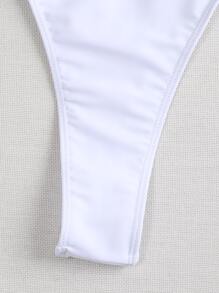 SHEIN Swim Summer Beach Mono Bikini Set Micro Triangle Bra & Thong & Mesh Cover Up 3 Pieces Bikini - White - View 5
