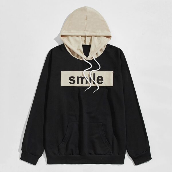 

Men Letter Graphic Drawstring Hoodie, Black