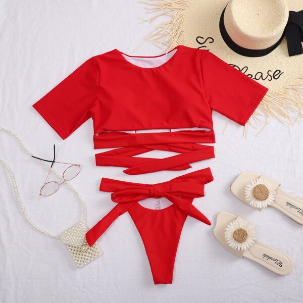 

Cut-out Crisscross Knot Front Bikini Swimsuit, Red