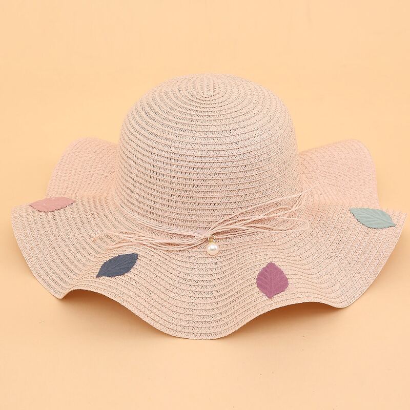 

Leaf Scallop Straw Hat, Baby pink