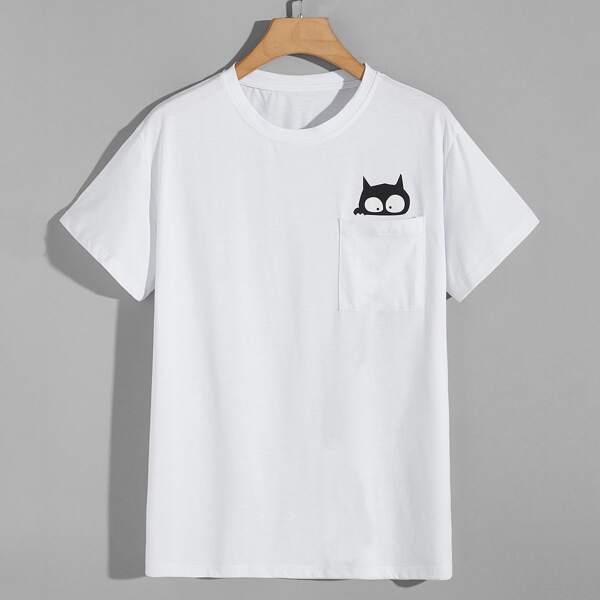 

Men Cartoon Graphic Pocket Front Tee, White