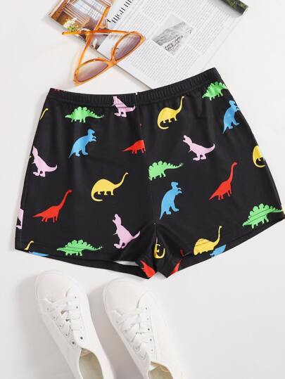 SHEIN EZwear Plus Dinosaur Print Shorts, Summer