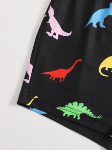 SHEIN EZwear Plus Dinosaur Print Shorts, Summer - Multicolor - View 5