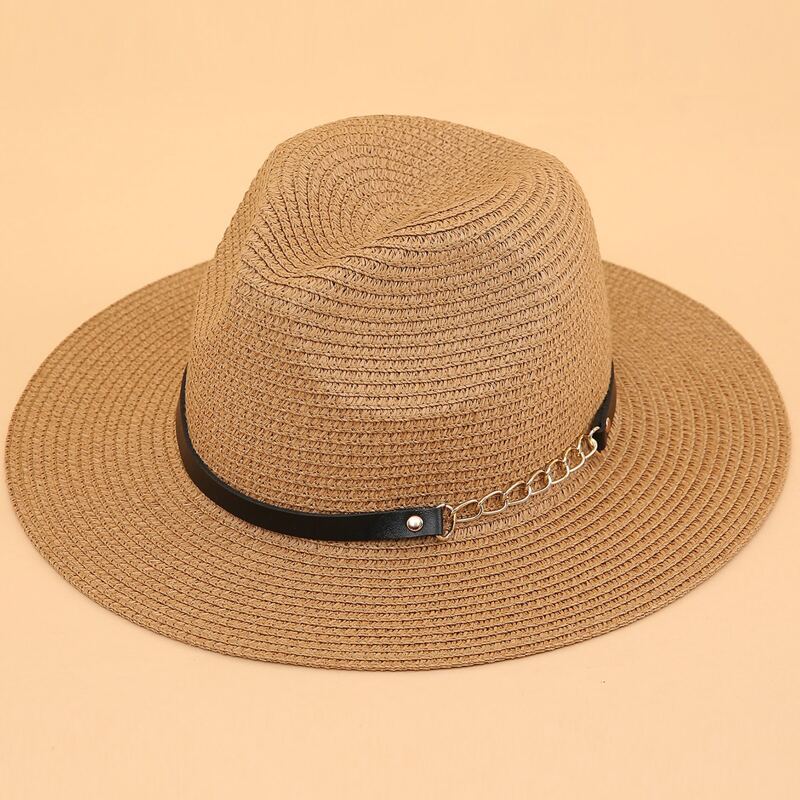 

Chain Decor Straw Hat, Khaki