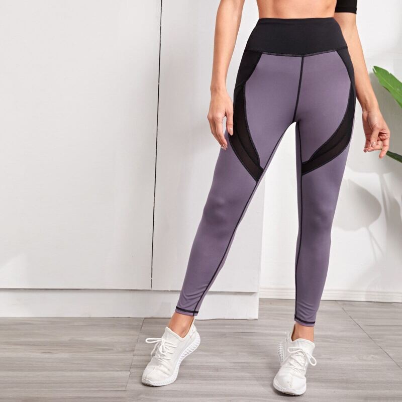 

Contrast Mesh High Waist Sports Leggings, Mauve purple