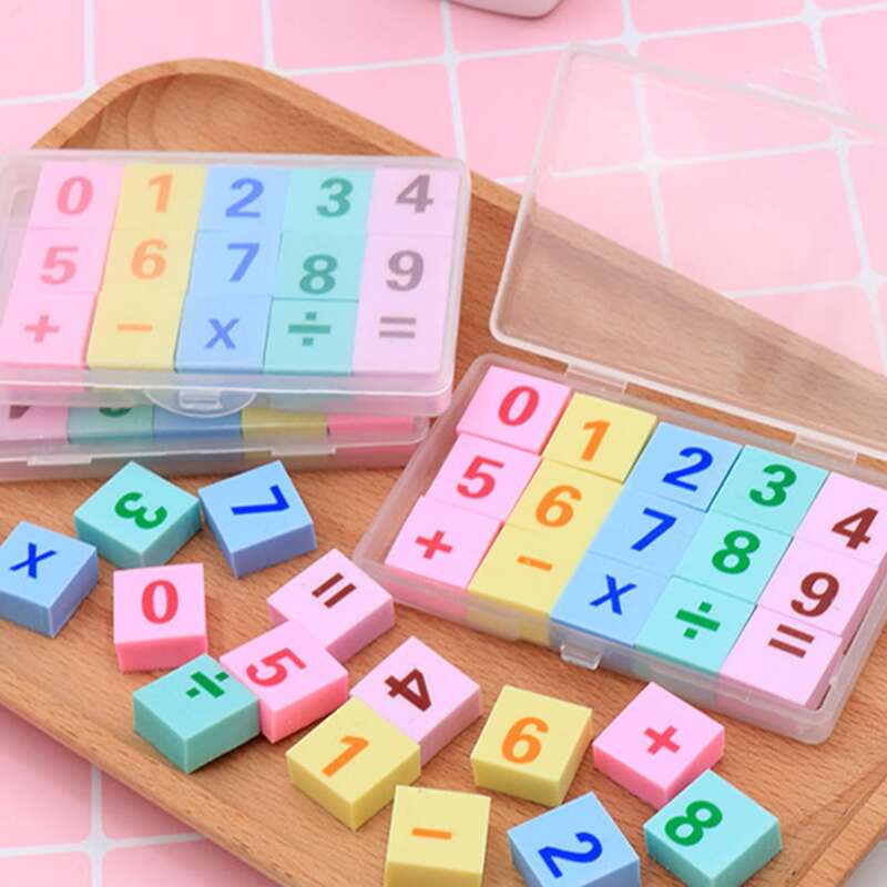

15pcs Number Print Eraser, Multicolor