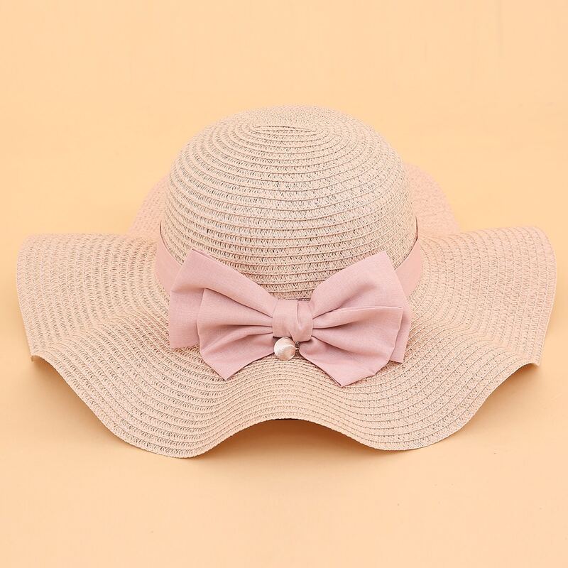 

Bow Scallop Straw Hat, Baby pink