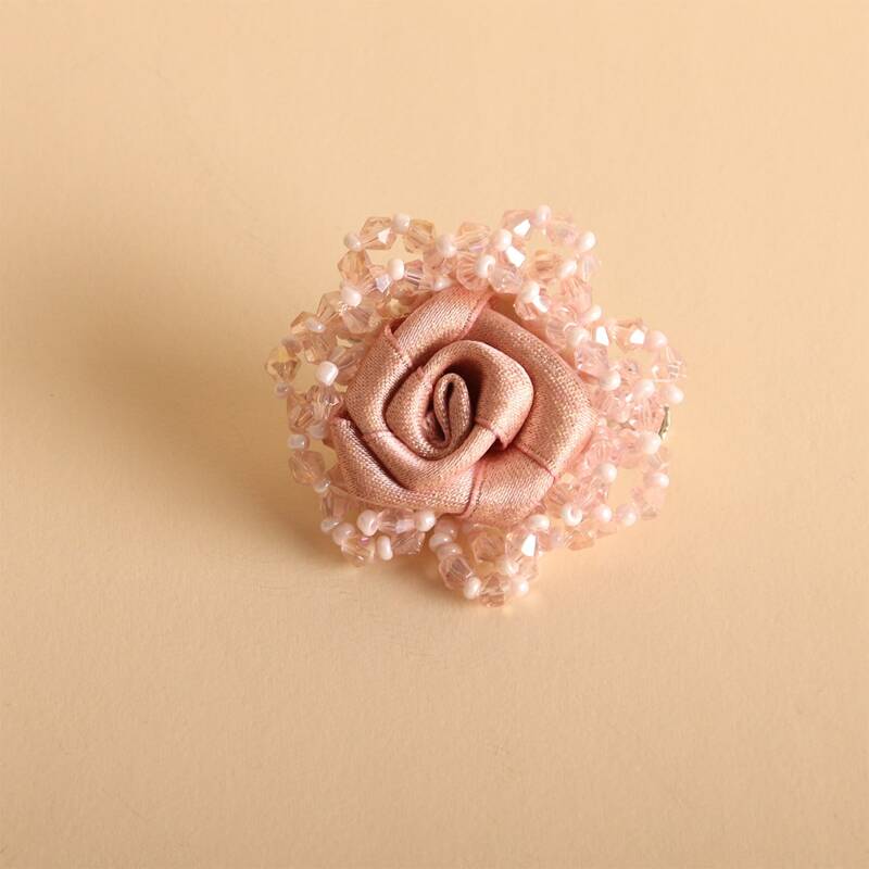 

1pc Beaded Floral Brooch, Baby pink