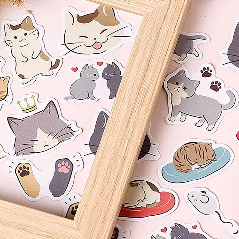 

45pcs Cat Print Sticker, Multicolor
