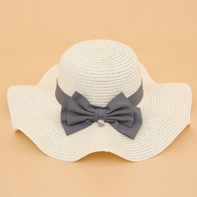 Bow Scallop Straw Hat, Beige